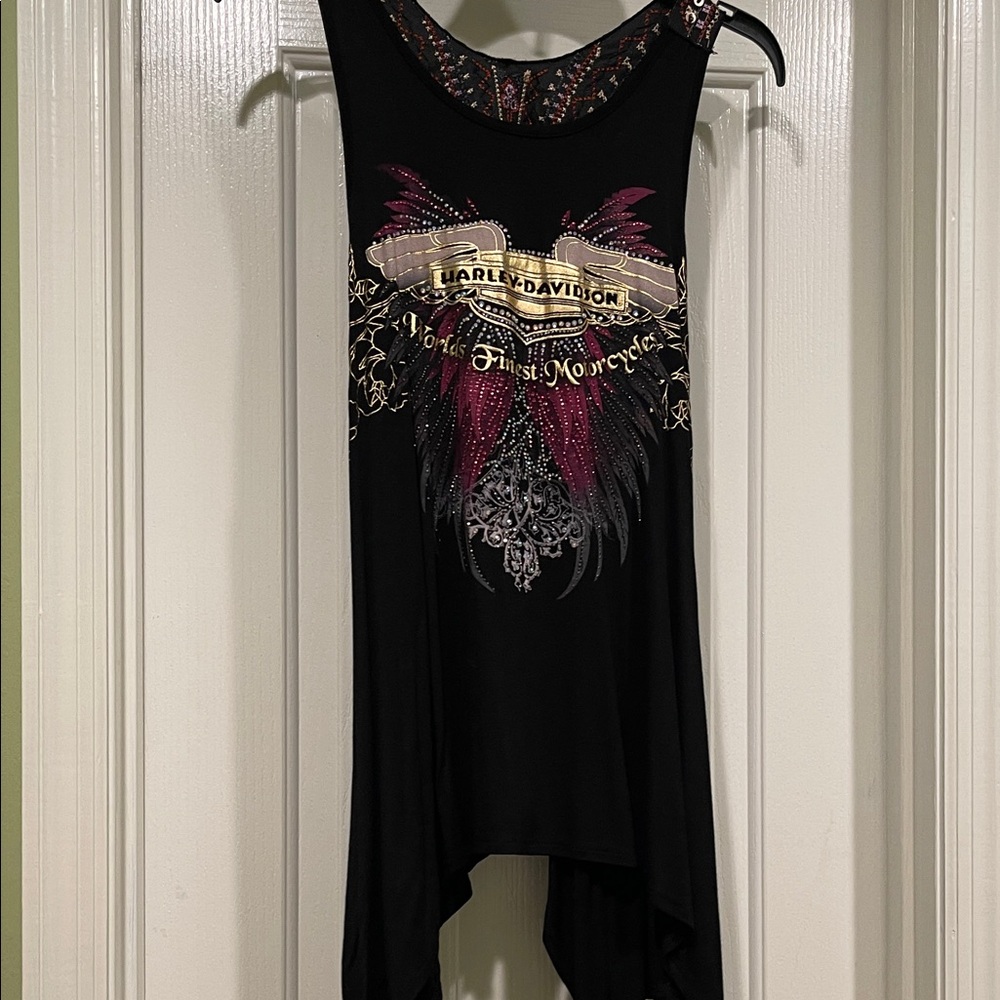 Harley-Davidson Black and Purple Graphic Tank Top
